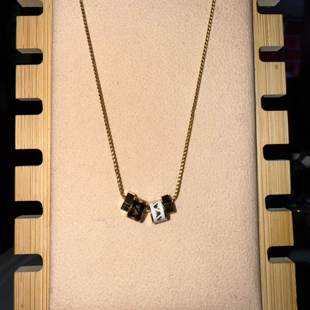 Gold and Black Stainless Steel Necklace with White Accents WILL NOT TARNISH